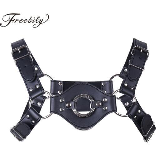Mens PU Leather Double Shoulder Belt Body Chest Harness Straps Punk Gothic Crop Top Hot Sexy Clubwear Bondage Rave Costume