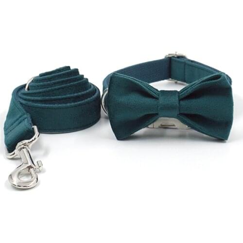 Dog Collar Engraved ID Personalized Pet Collar with Leash for Chihuahua Boy Dog Turquoise Velvet Dog Collar and Leash Set Luxury