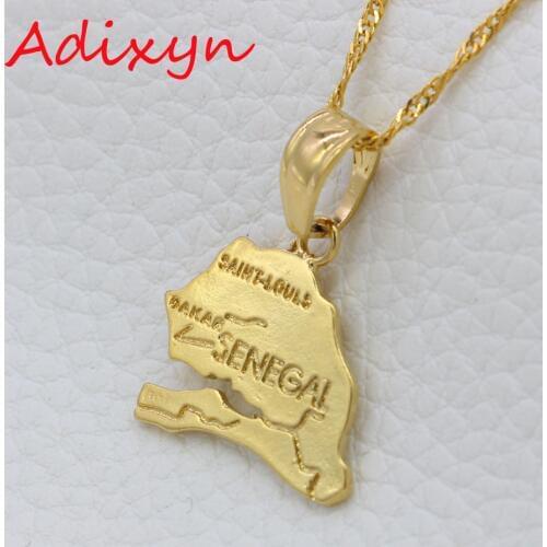 Adixyn The Republic of Senegal Map Pendant Necklaces For Women Girls Gold Color Jewelry Africa Items N11309 Wholesale Price