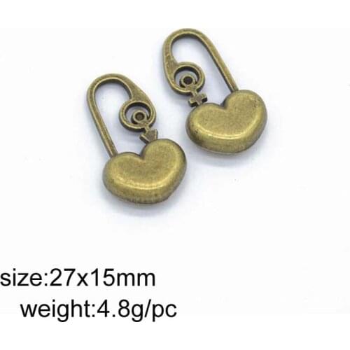 20pcs/lot 27x15mm Antique Bronze Alloy Heart Lock Charms Fit For Jewelry Making