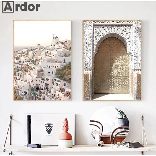 Islamic Architecture Poster Moroccan Door Canvas Painting Arch Art Prints Muslim Mosque Bohemian Wall Art Pictures Home Decor