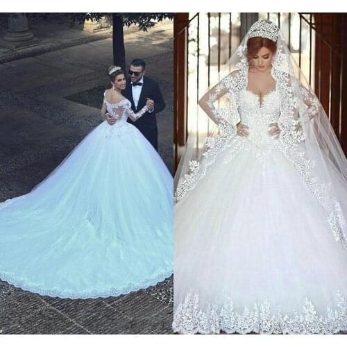 Luxury Vintage Full Sleeves Lace Wedding Dress 2021 Ball Gown Princess Bridal Wedding Gowns Vestido De Noiva