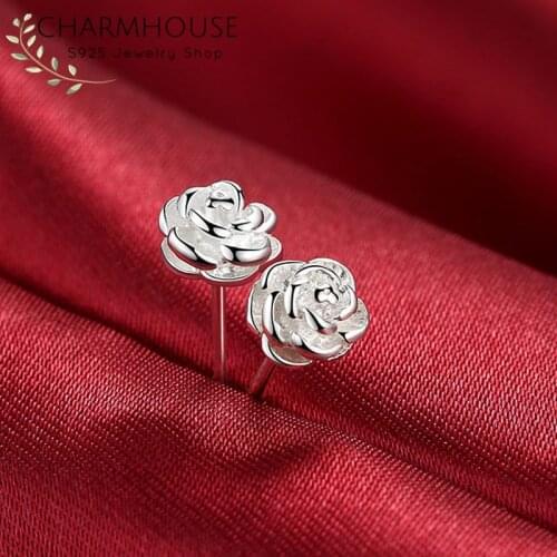 Rose Flower Silver Small Stud Earrings Set For Women Oorbellen Brincos Femme 2020 Trendy Jewelry Accessories Party Gift Bijoux