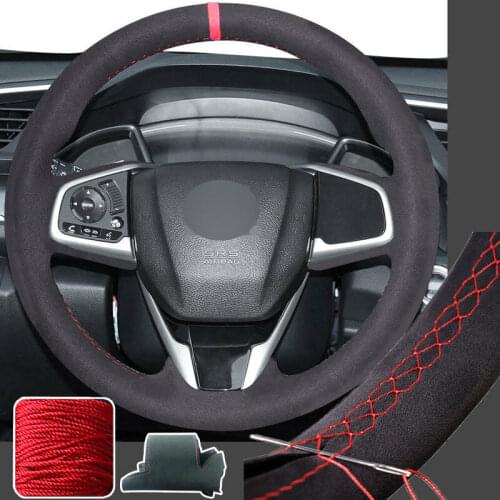 Hand-Stitch Suede Wrap Steering Wheel Cover For Honda Civic 10th 16-19 CR-V Super Soft Non-slip Durable Car Interior