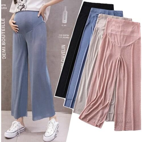2949# Maternity Pants Summer Casual Pants Solid Color Loose Comfy Belly Support Pants Elastic Waist Maternity Trousers