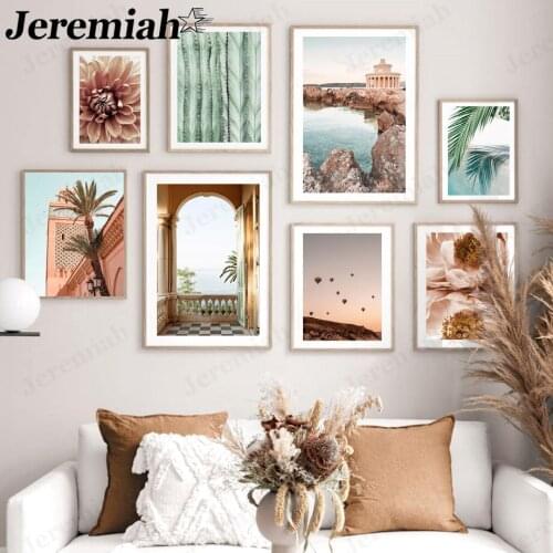 Modern Minimalist Landscape Canvas Poster Flower Palm Leaf Hot Air Balloon Painting Wall Art Nordic Home Living Room Decoration