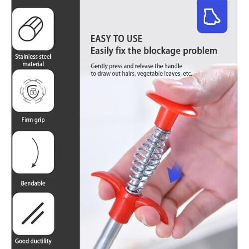 Anti Clogging Drain Hair Cleaner Cleaner Hair Tool Sink Cleaning Tool Cleaning Adjustable Pipe Dredger Stainless Steel Spring