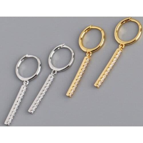 Light luxury European Earrings for Women Wild Diamond-studded Square Bar s925 Sterling Silver Ear Buckle Earrings Accessories