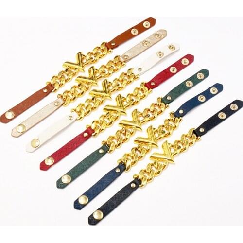 Punk Thick V Letter Bracelet Women Men Personality Jewelry Fashion Original Brand Leather Chain Wrist Bracelets Bangle Z317