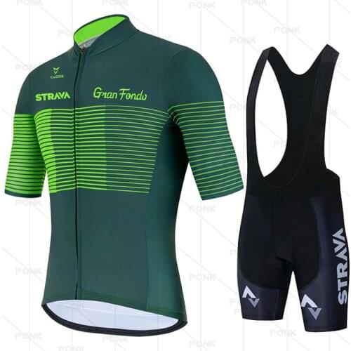 STRAVA Cycling Jersey Men Set Bib Shorts Set 2021 Summer Mountain Bike Bicycle Suit Anti-UV Bicycle Team Racing Uniform Clothes