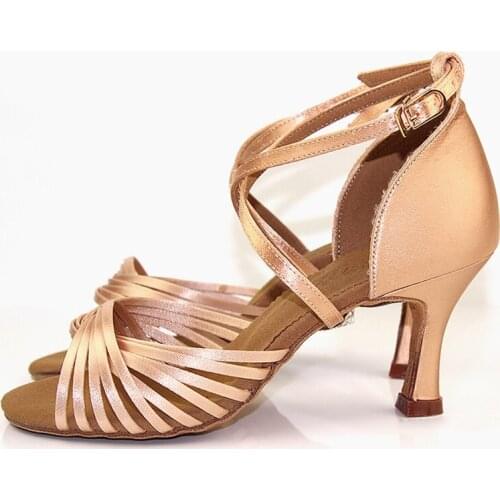 Dance Shoes High Heel 3inch 3.5inch BD Salsa Dance Shoes Comfortable Flesh Tan Black color Women bachata Latin Dance Shoes BD207