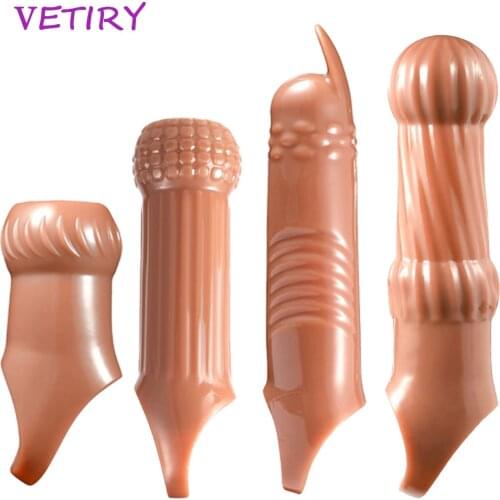 VETIRY Penis Extender Sleeve Reusable Condom Sex Toys For Men Penis Enlargement Delayed Ejaculation Adult Products Cock Rings