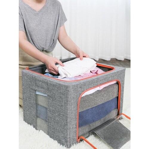 Cotton and Linen Storage Box Fabric Steel Frame Quilt Storage Box Large Size Folding Box Non-Plastic Storage Box Toy Storage Box