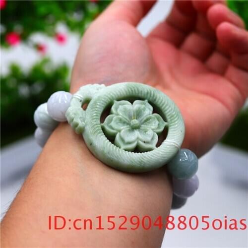 Green Jade Flowers Elastic Bracelet Gifts Amulet Bangle A Jadeite Charm Men for Fashion Jewellery Women Natural
