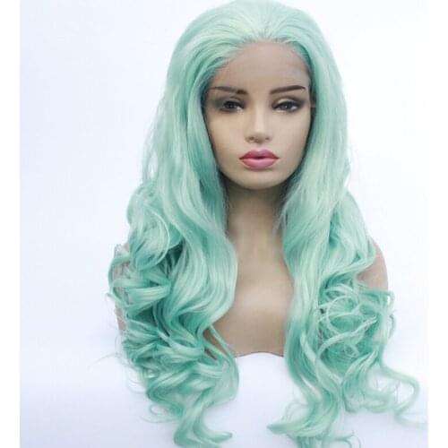 Green Wig for Women Long Body Wave Lace Front Wigs with Natural Hairline Cheap Light Green Synthetic Hair Cosplay Wigs for Party