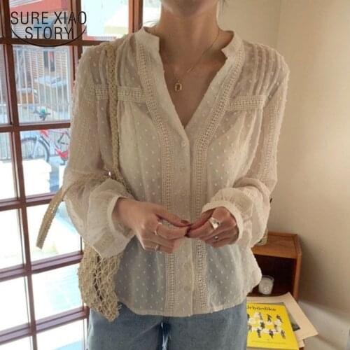 2021 Summer New Korean Chic Wind Small Fresh Perspective Lace Blouse Loose Doll Shirt Sunscreen Shirt Woman Blusas Femme 14790