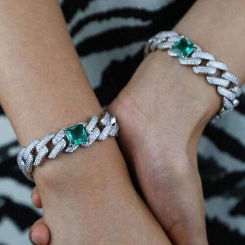 New Cuban Link Iced Out Butterfly Bracelet Wholesale Jewelry for Women Hip Hop Bling green cz charm Bracelet Butterfly Jewelry