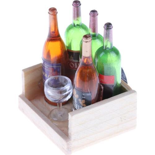 1Set Miniature Wine Juice Bottles Cup Wood Rack 1:12 Dollhouse Drink Model Kitchen Furniture Toys Christmas Gift