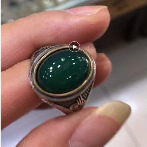 100% 925 Silver woman Ring Thai Silver Green Natural ston Delicate Carve Patterns Or Designs Restoring Ancient Ways Ms rings