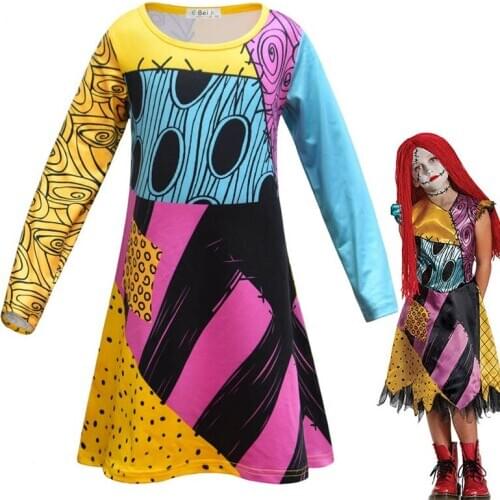 2020 Kids Nightmare Before Christmas Clothes Sally Cosplay for Girls New Year Costume full sleeve Princess Dress Party Clothing