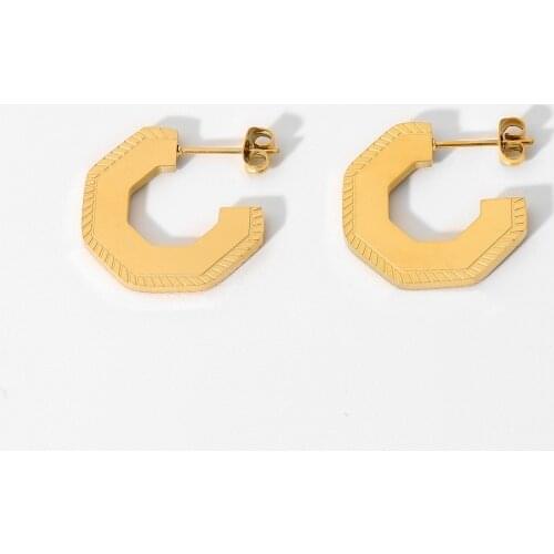 2021New Trendy Titanium Steel 18k Gold Geometric Pentagonal Edge Stud Earrings for Women