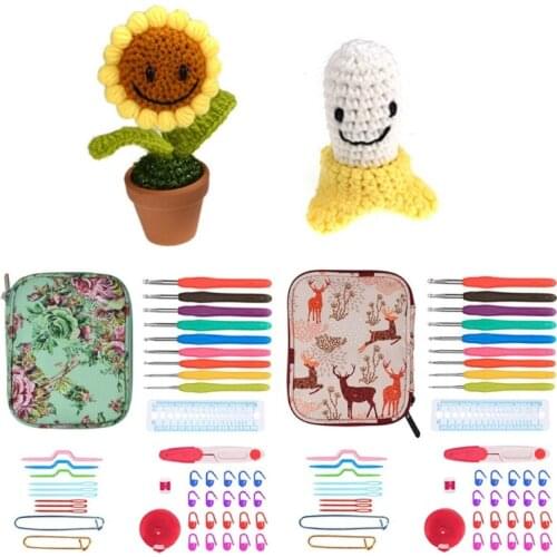 45Pcs Ergonomic Crochet Hook Needles Set with Storage Case Organizer Knitting Accessories DIY Hand Craft Knitting Tools for E56C