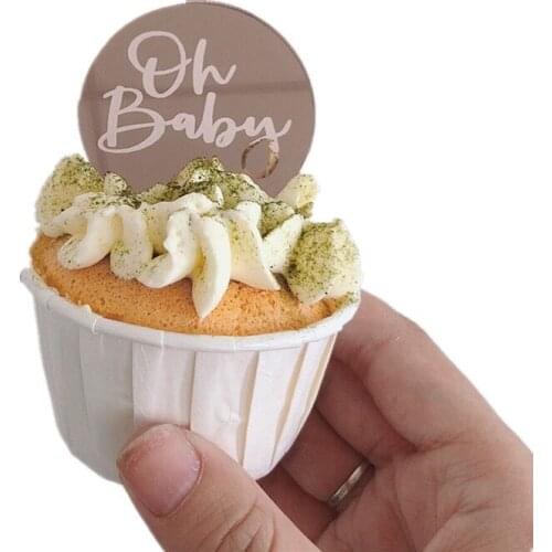 5pcs Gold Acrylic Oh Baby Cake Topper Happy Birthday Party Decorations Kids DIY Baby Shower Cakecup Topper Baking Accessories