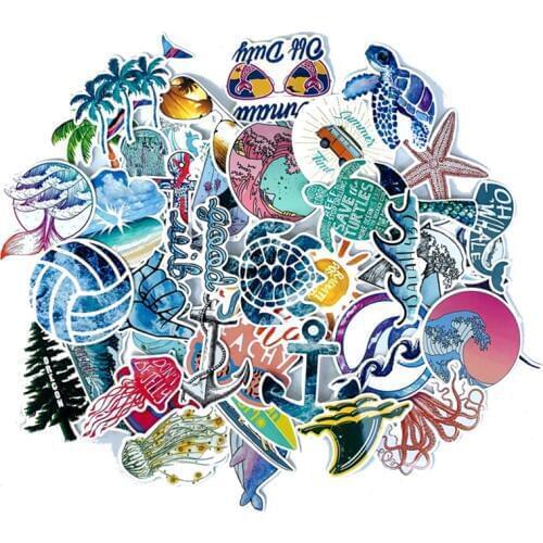 50pcs Summer Beach Stickers Surfing Sea Turtle Decal Laptop Fridge Phone Skateboard Suitcase Graffiti Sticker For Notebook