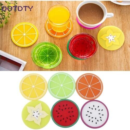 Fruit Coaster Colorful Silicone Tea Cup Drinks Holder Mat Placemat Pads 6Pcs/Set