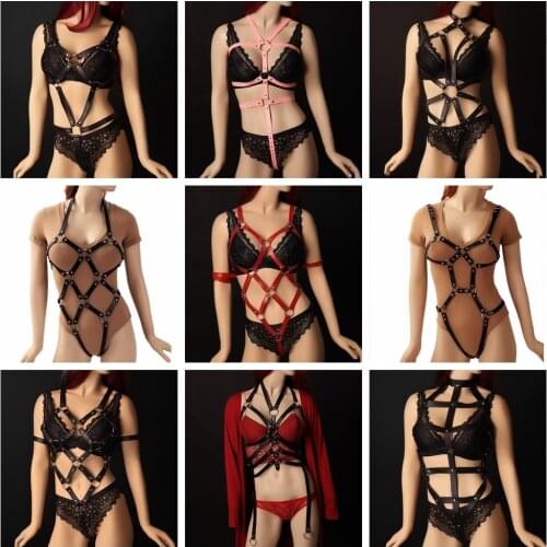 Handmade PU BDSM Bandage Sexy Body Chest Harness Women Leather Chest Strap Gothic Garter Belt Adjustable Bdsm Erotic Lingerie