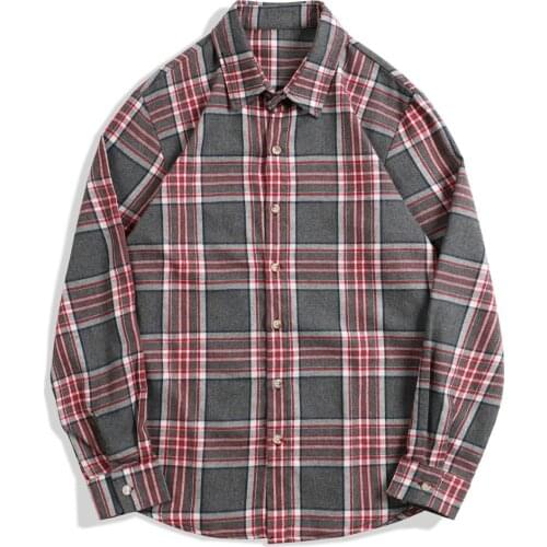 Brand Male Spring Street Blouse Shirts Vintage Oversized Plaid Flannel Boyfriend Tunic Shirt For Men Casual Korean Tops