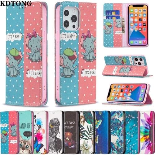 Painted Case for iPhone 13 12 Mini 11 Pro Max Etui Full Protect Cover Flip Leather Card Solt Kickstand Fashion Phone Funda Capa