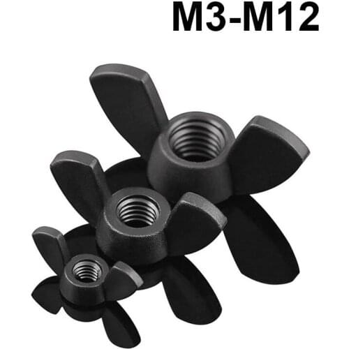 Black Nylon Butterfly Nut Hand Tighten Wing Nuts M3 M4 M5 M6 M8 M10 M12