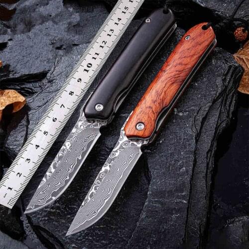 Damascus Knives tactical hunting folding knife light weight small outdoor camping survival EDC pocket defense tools
