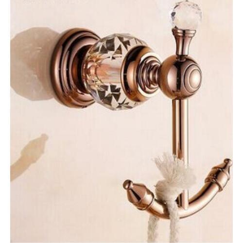 Luxury crystal & brass rose gold double robe hook bathroom towel hanger towel rack Bathroom Accessories kitchen hanger