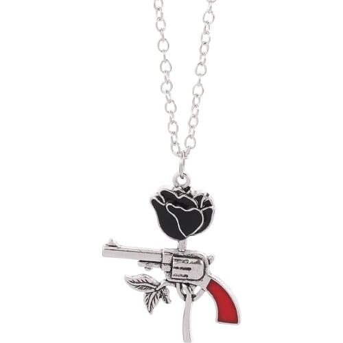 Enamel Black Rose Gun Pendant Necklace Vintage Punk Style Women Charms Gothic Jewelry Darkly Attract Clavicle Necklace Gifts