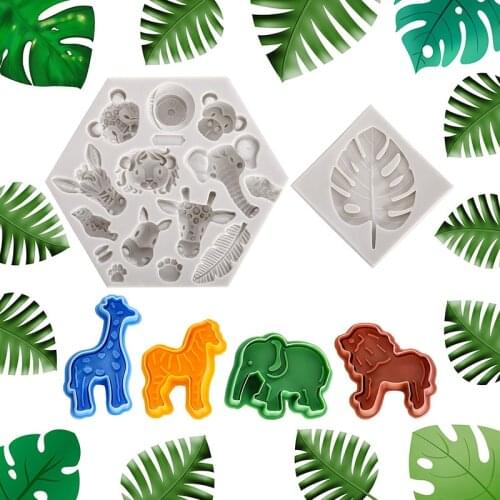 Jungle Safari Animal Cutter Mold Jungle With Spring Cake Decorating Tools Lion Elephant Giraffe Zebra Dessert Cookie Fondant Die