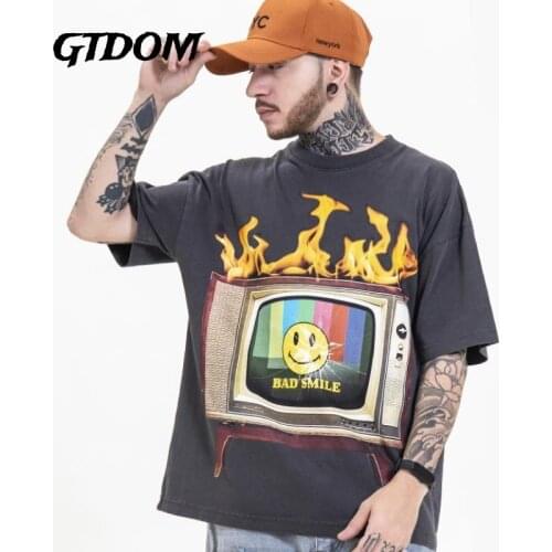 GTDOM Man Summer 2021 New T-Shirt Cotton American street Fashion Cartoon smile Tees Short Sleeve O-Neck oversize T-Shirts