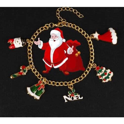 HANCHANG Accessories Christmas Gift Charm Bracelet Jewelry Santa Claus Double Bells Christmas Tree Bracelets For Women