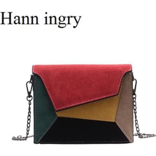 HANN INGRY Womens Retro Matte Patchwork Crossbody Messenger Bags Chain Strap Shoulder Bag Lady Small Flap Criss-Cross Bag H93D