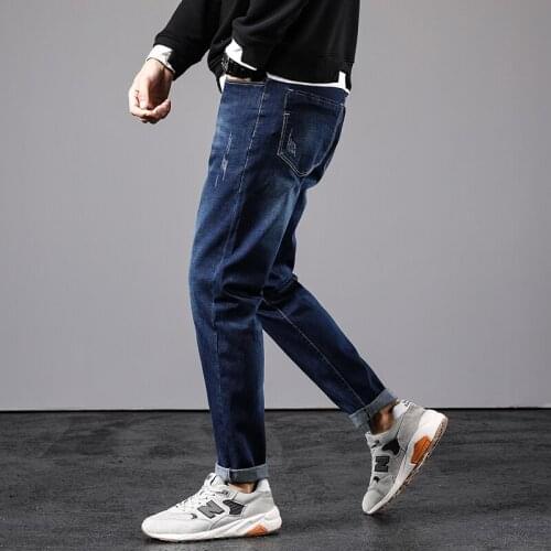 2021 Mens Classic Relaxed Fit Flex Jean spring autumn new Four Seasons High waist Business casual black blue denim trousers 38