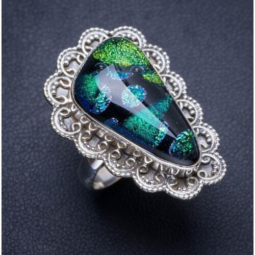 Natural Dichroic Glass Handmade Unique 925 Sterling Silver Ring 7 Y4291