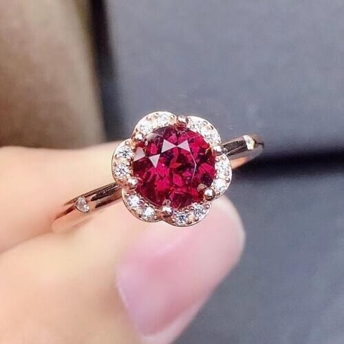 Natural real red garnet flower ring Per jewelry 6*6mm 1ct gemstone 925 sterling silver Fine jewelry J21145