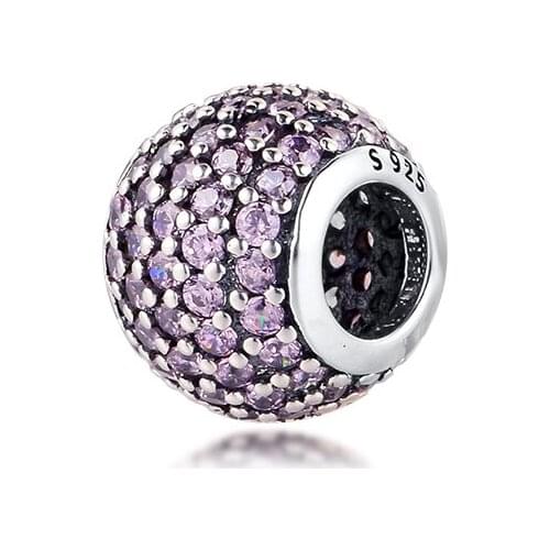 Pave lights Round Charm 925 Sterling Silver Beads for Jewelry Making Fit Charms Bracelets Necklaces DIY 02W170
