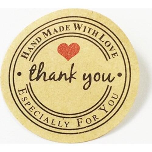 100 Pcs Thank you Round Kraft Paper Sealing label Sticker For Handmade Products DIY Handmade With Love Packaging Lable