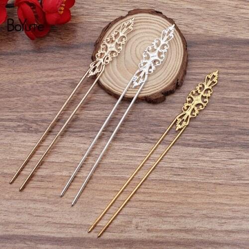 BoYuTe (5 Pieces/Lot) 2*125MM Metal Brass Hair Stick Welding 16*56MM Filigree Flower Diy Hair Accessories Handmade Materials