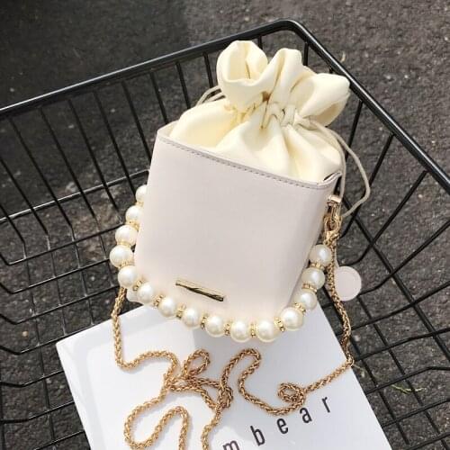 Mini Box Crossbody Bags for Women 2021 Leather Shoulder Bags Drawstring Handbags Female Sac A Main Summer Cross Body Bag Pearl