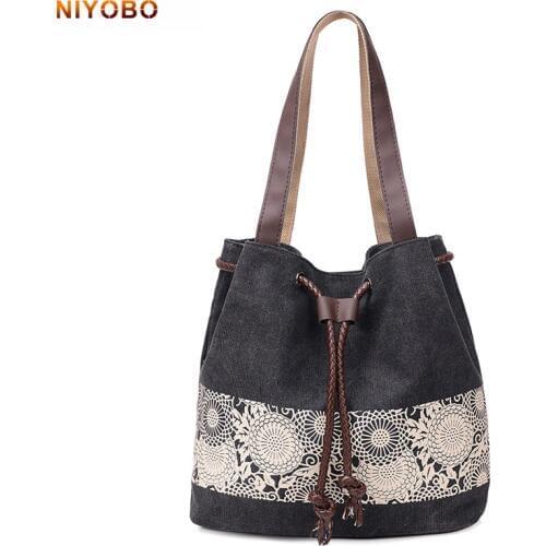 Fashion Women Canvas Shoulder Bag Ladies handbags Literature Printing Canvas Casual Tote Lace Flower Girls Crossbody Bag PT1232