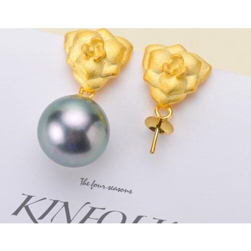 Fashion Gold Plated Flower Earrings Settings S925 Silver Pearl Earrings Making Fittings
