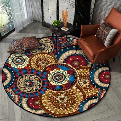 Fashion Color Flower National Wind Living Room Bedroom Hanging Basket Chair Round Mat Carpet CustomCustom Size
